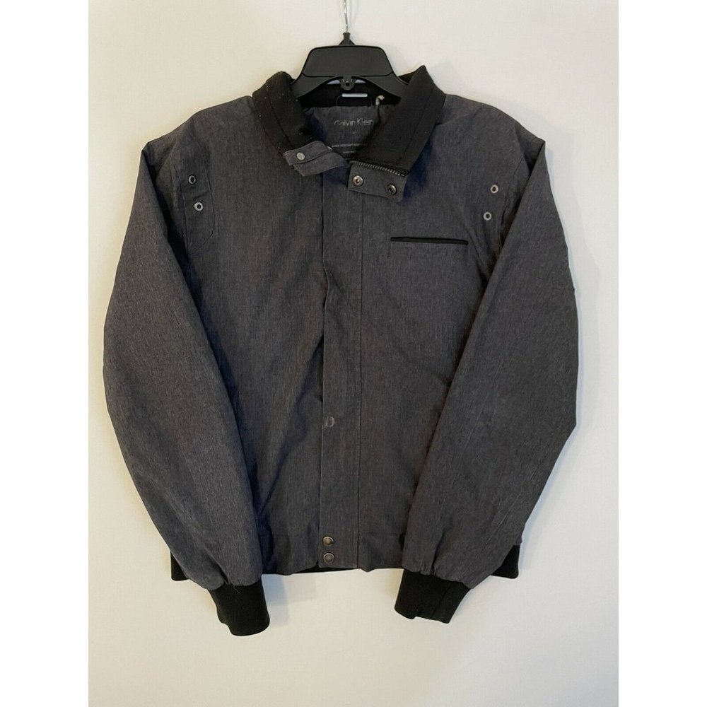 Calvin Klein Men's Softshell Zip Front Jacket Water Resistant Black Gray Medium